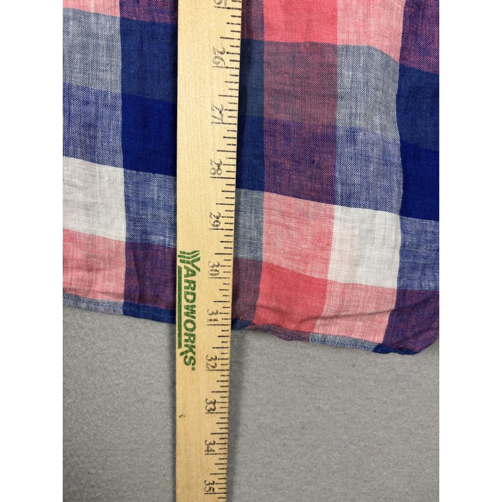 Cremieux Linen Short Sleeve Button Down Plaid Shirt XL Pink Blue White - Picture 9 of 9